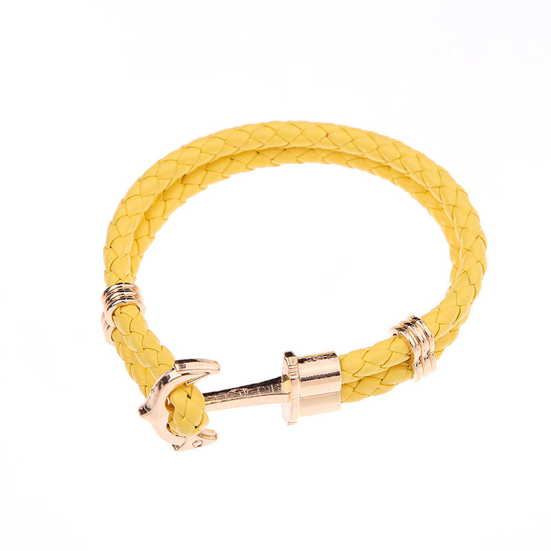 Men's Creative Fashion Boat Anchor Leather Cord Couple Bracelets - Yellow Gold Plated Buckle MegaBDM