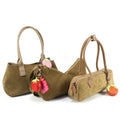 Gorfia Suede Embroidery & Chains Multi-Piece Bag Set with Fruit-Shaped Charms Handbag & Pouch for Daily Leisure Style