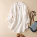 2025 Summer New Ladies' Collared Shirt with Loose and Casual Sleeves Plain Dyeing for Spring