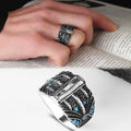 Azuris Turkish 925 Sterling Silver Men's Ring Ottoman Style Jewelry with Natural Stone Black Made in Turkey VALKH1386
