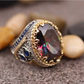 Fenyi Wholesale Alloy Jewelry Men Carved Colored Crystal Sapphire Retro Punk Fashion Exquisite Silver and Gold Rings