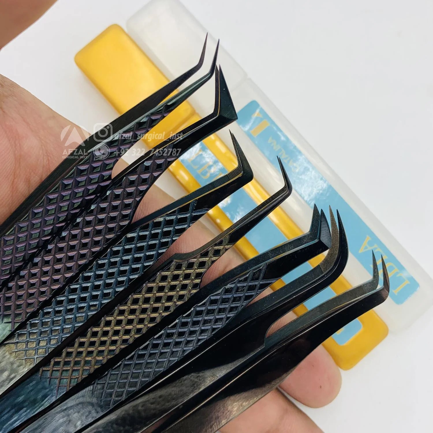 2025 Black Plasma Fiber Tip Tweezers Sustainable Stainless Steel Eyelash Extension Tweezer Custom Logo Diamond Grip Lash Tweezer