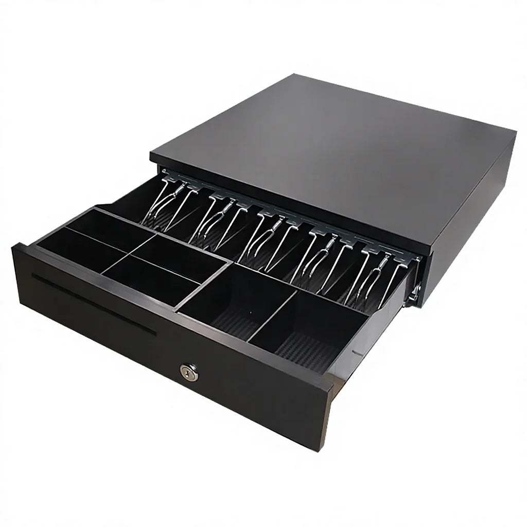 405D Heavy Duty Cash Drawer 5 Bill 4 Coin 24V Key Lock Cash Register Drawer with RJ11 Interface Removable Tray for POS System MegaBDM