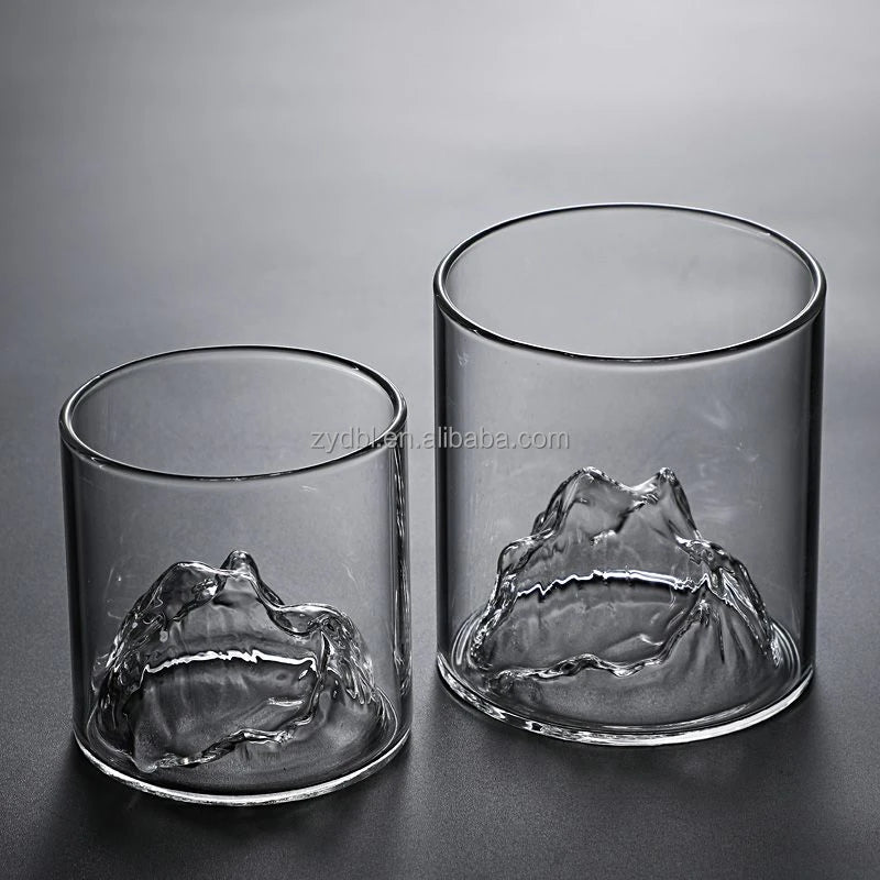Wholesale Mountain Patterned Clear Glass Tumbler Set for Elegant Beverage Serving & Home Bar Nature Themed Decor Display