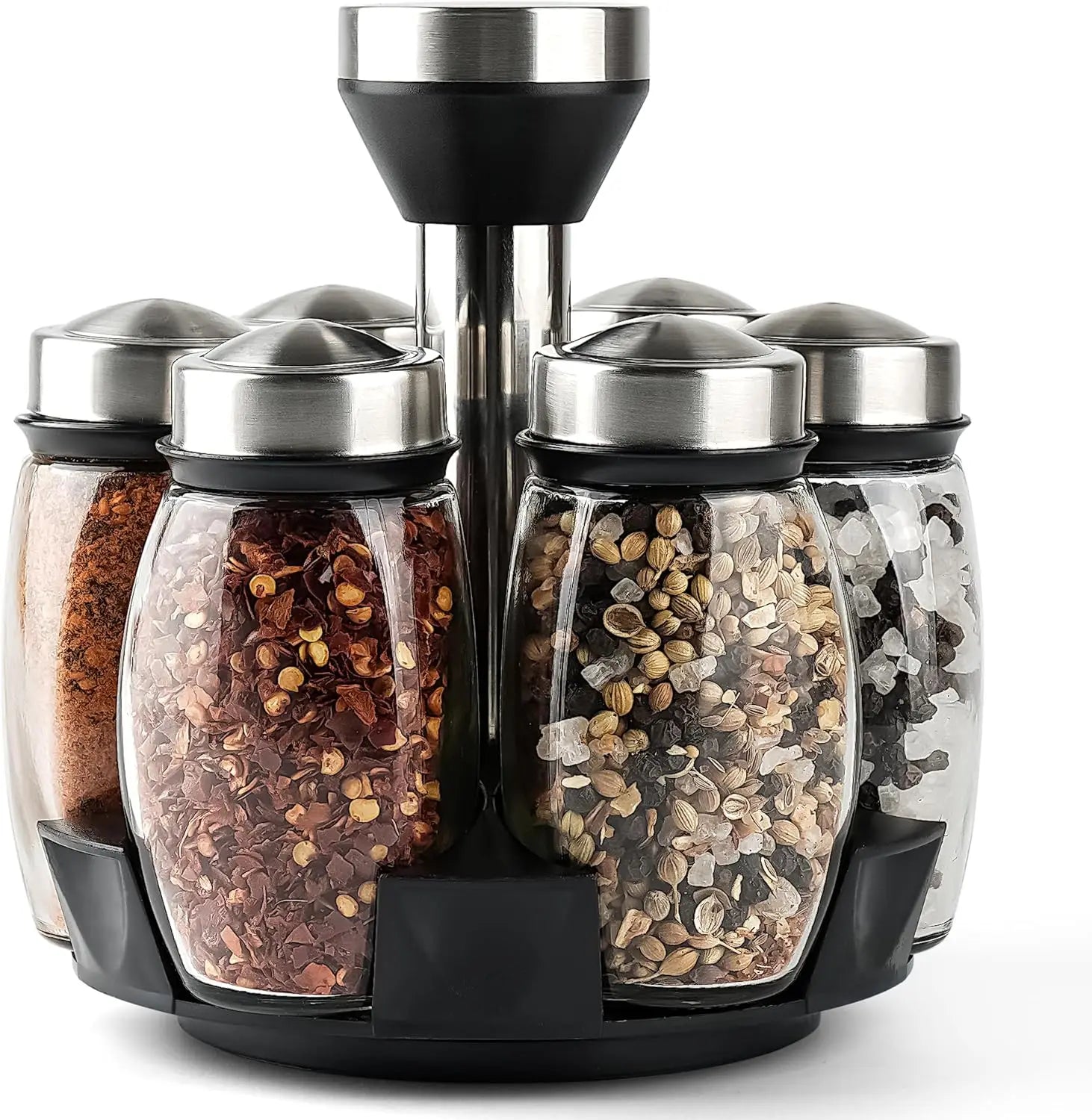 Rotating Spice Rack Set with Glass Jars and Stainless Steel Lids Kitchen Organizer