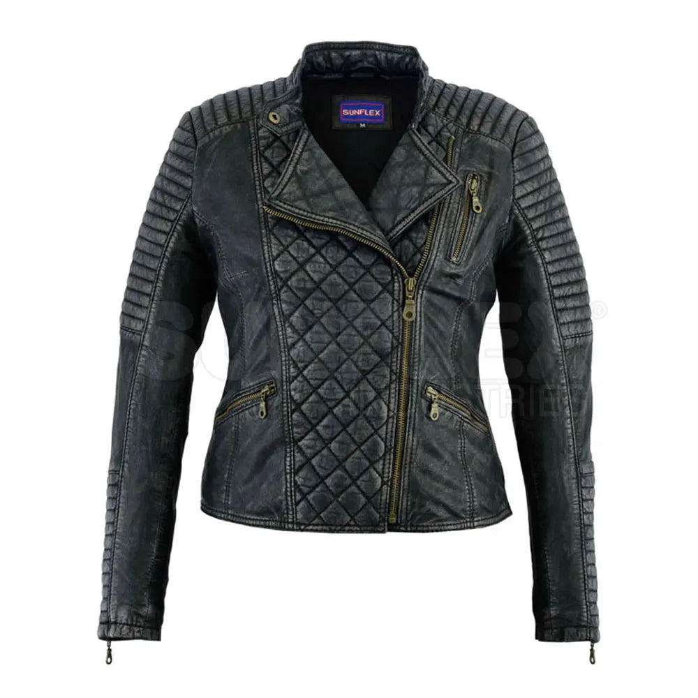 Women's Stand Collar Breathable Leather Jacket Finished Processing Plus Size Customized Colors & Logo Outdoor Use