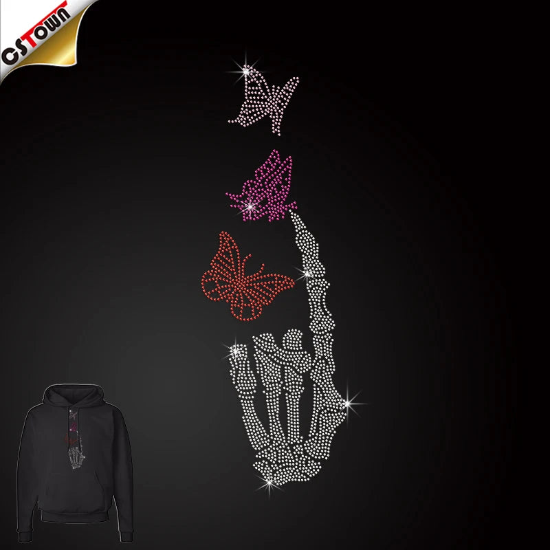 Trending Products 2024 Skull Rhinestone Design Transfer Transfer Rhinestone Heat Transfer Clothing Logo