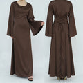 2024 Summer Muslim Long Dress String Adjustable Back Tie Satin Abaya Modest Dresses Elegant Islamic Abaya Women Muslim Dress