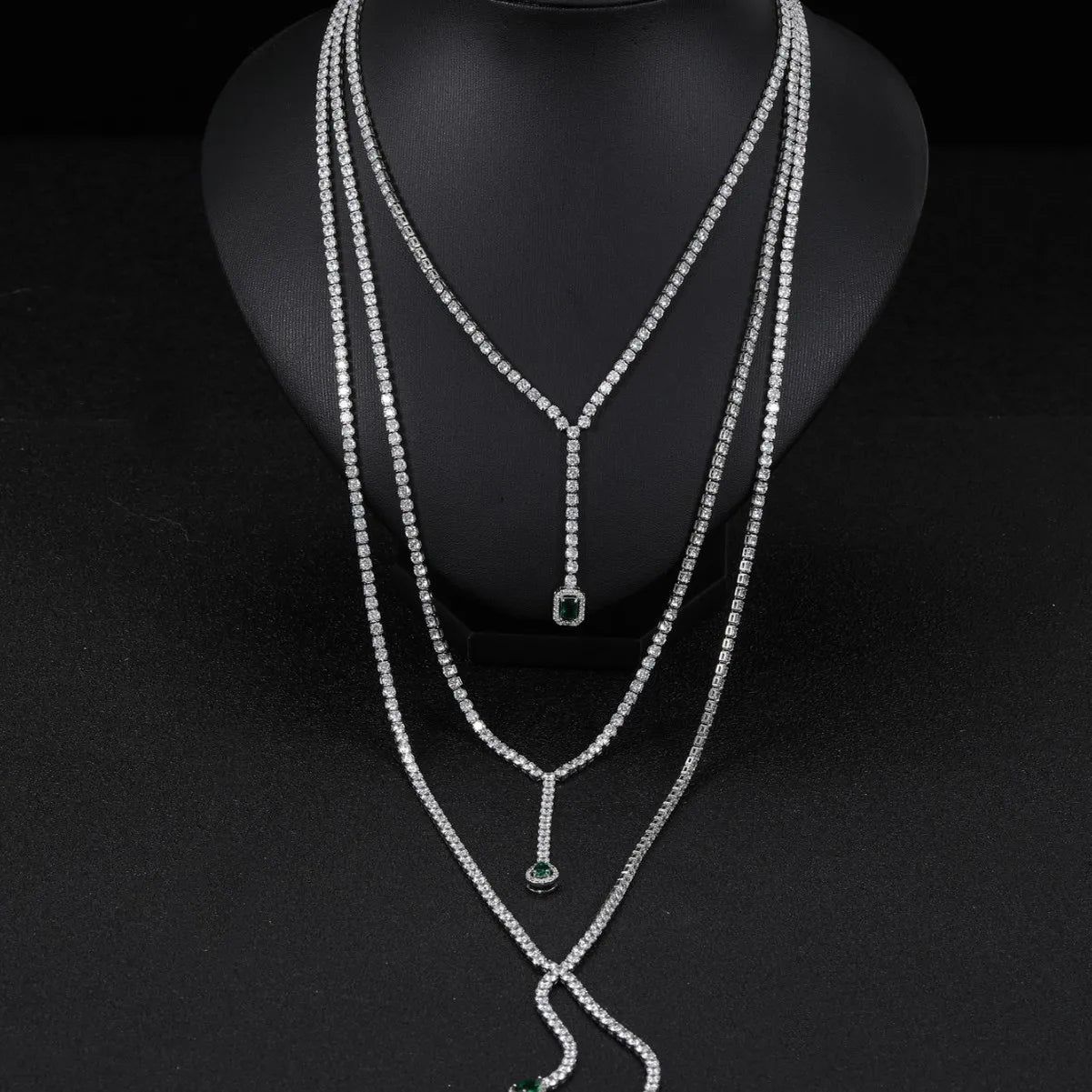 Middle East Style Long Chain Jewelry Multi Layer Long Sweater Chain Emerald Green Zirconia Pendant Necklace