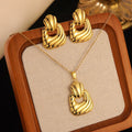 Resoul Chunky 18k PVD Gold Plated Stainless Steel Geometric Pendant Necklace Earrings Set Waterproof Non Tarnish MegaBDM