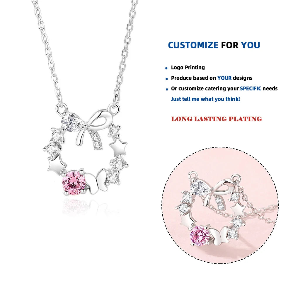 FDXZ-180 Butterfly Bow Necklace 925 Sterling Silver Fairy Tale Fashion Design Girl Dream Charm Girlfriend Necklace Jewelry Gift MegaBDM