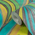 Germany Made Floral Green/Yellow/Turquoise Metallic Non Woven Vinyl Wallpaper Rolls 10.05x0.53m for Living Room Hotel Use