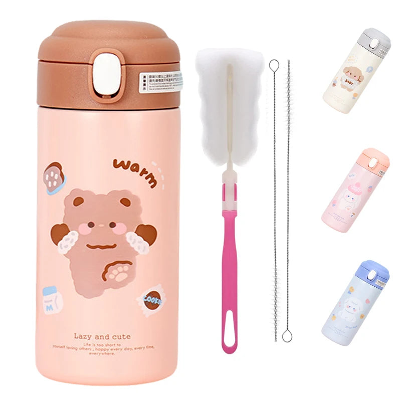 Kawaii Cartoons Stainless Steel Vacuum Flask Coffee Tea Milk Travel Straw Cup Cute Bear Water Bottle Insulated Thermos Cup