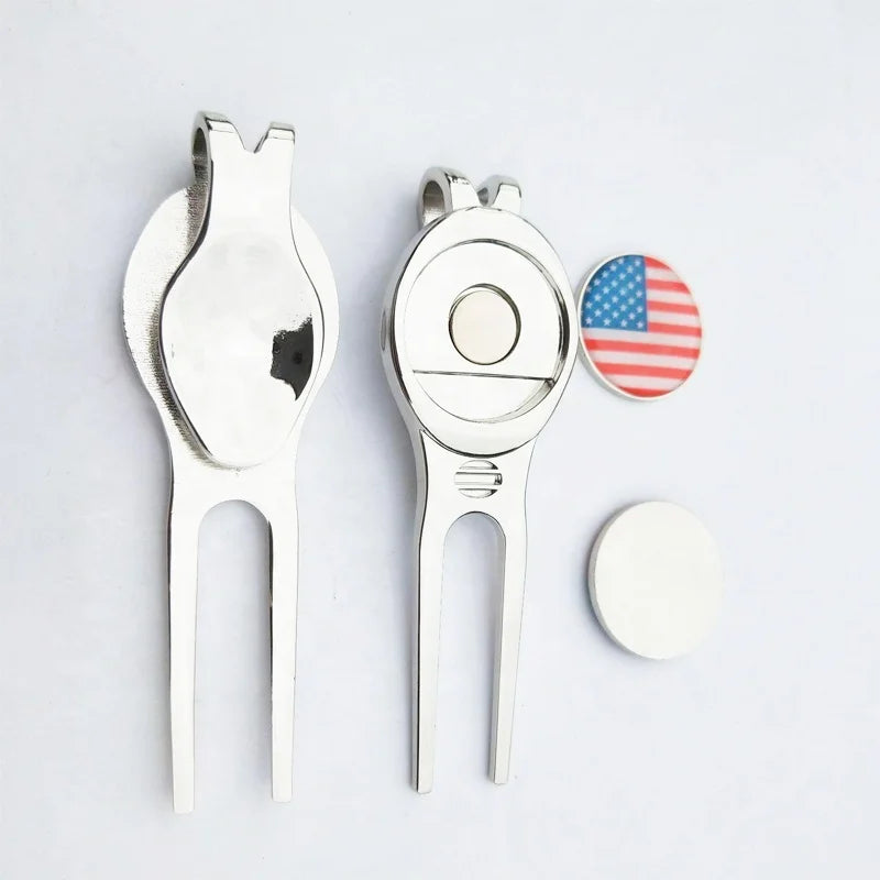 Custom Logo Golf Divot Repair Tool  Ball Marker With Hat Clip Zinc Alloy Custom Divot Repair Tool Golf Accessories