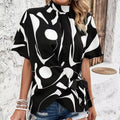 2025 Women's Collection for Spring/Summer-Casual Loose-Fit Printed Short-Sleeve Blouse Woven with Polyester Decoration