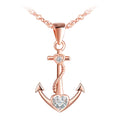 Rose Gold Anchor 925 Silver Necklace Pendant Zircon Diamond Setting Heart Style Combination
