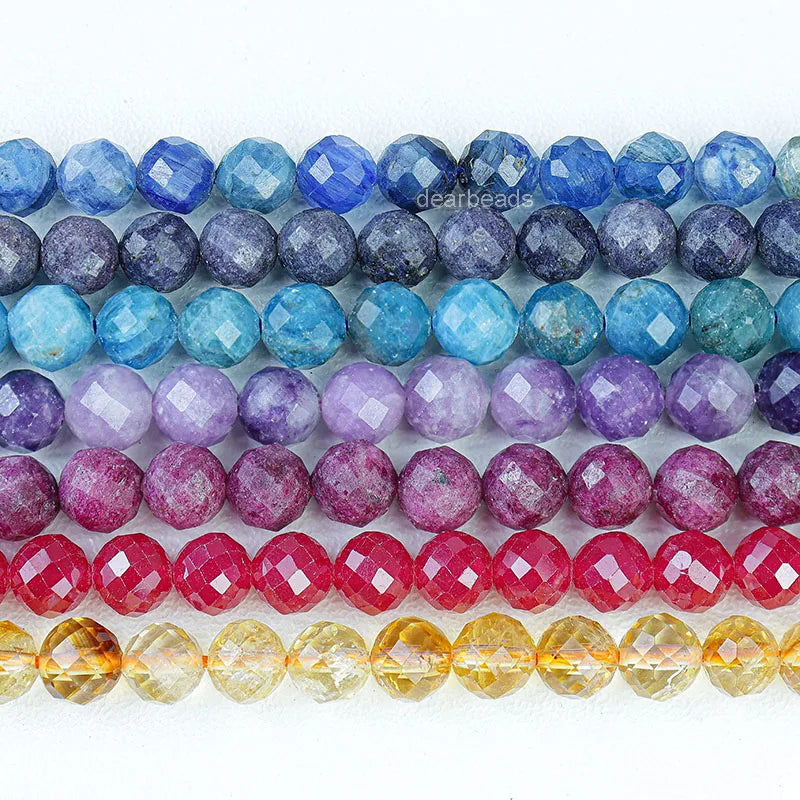 Wholesale Natural Faceted Round Gemstone Loose Beads Cut Stone  Bead Strand for DIY Jewelry Making  6MM 8MM 38CM