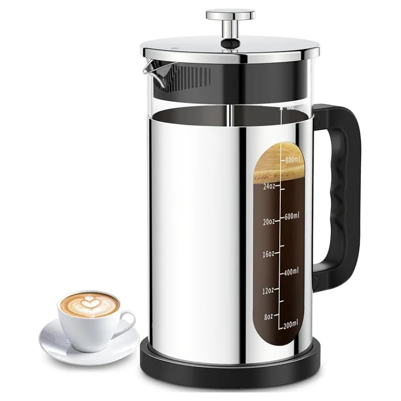 IHCH Rose Gold Unbreakable Portable Glass Coffee Press Handle Heat Resistant Thermal Insulation 0-6 Hours Classic Design 17cm