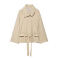 ZATRHMBM Autumn Women's Clothing 2025 New Fashion Solid Color Lapel Jacket Retro Belt Long Sleeve Casual Female Jacket