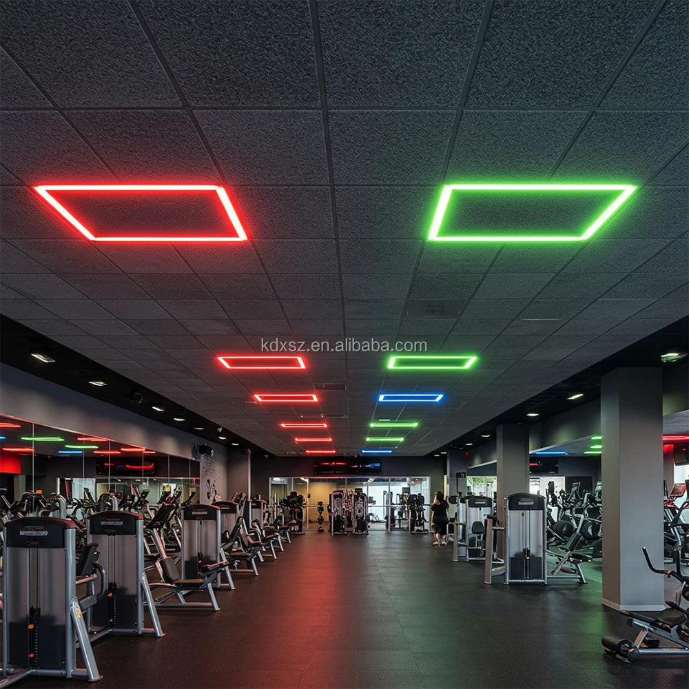 RGB LED Square Frame Ceiling Light Fixture 4-Bar Design Multicolor Decorative Lamp for KTV and Stage