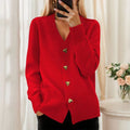 Women's Autumn Winter New Solid Long Sleeve V-Neck Knit Cardigan - Heart Button Sweater Coat-2
