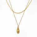 PVD 18K Gold Plated Stainless Steel Jewelry Vintage Double Layer Chain WaterDrop Pendent Necklace for Women Necklace P243482