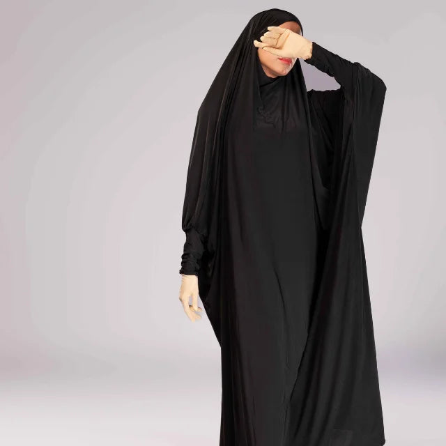 Black XXL Plus Size Breathable Modest Islamic Spring Autumn Winter Wedding Floor Length Polyester Jersey Overhead Elastic One