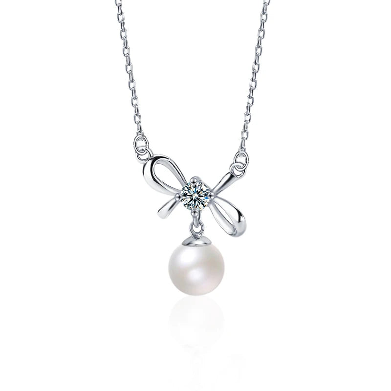 XMZ097 S925 Sterling Silver Necklace Butterfly Pearl Diamond Simple Elegant Geometric for Women Girl Jewelry Gift Wholesale
