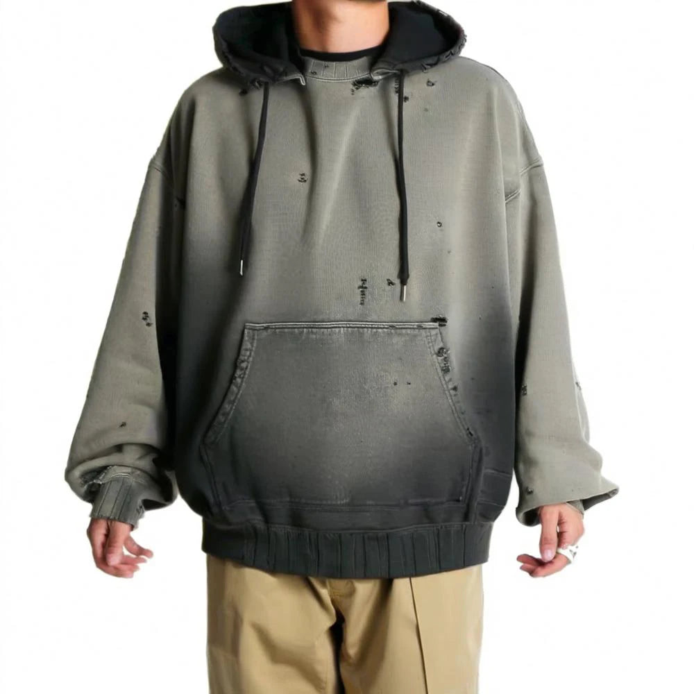 Men's 100% Cotton Custom Logo Distressed Hoodie with Ripped Details Oversized Fit Streetwear Style Versatile Casual Top