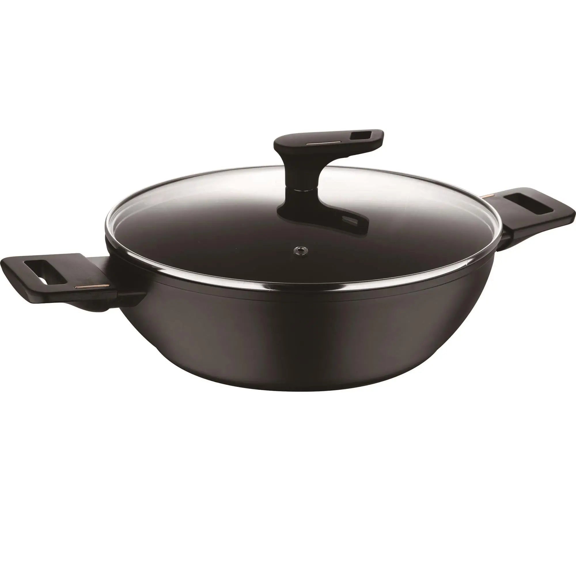 Bergner Copper Low Casserole 28cm 4.2L with lid in forged aluminum black