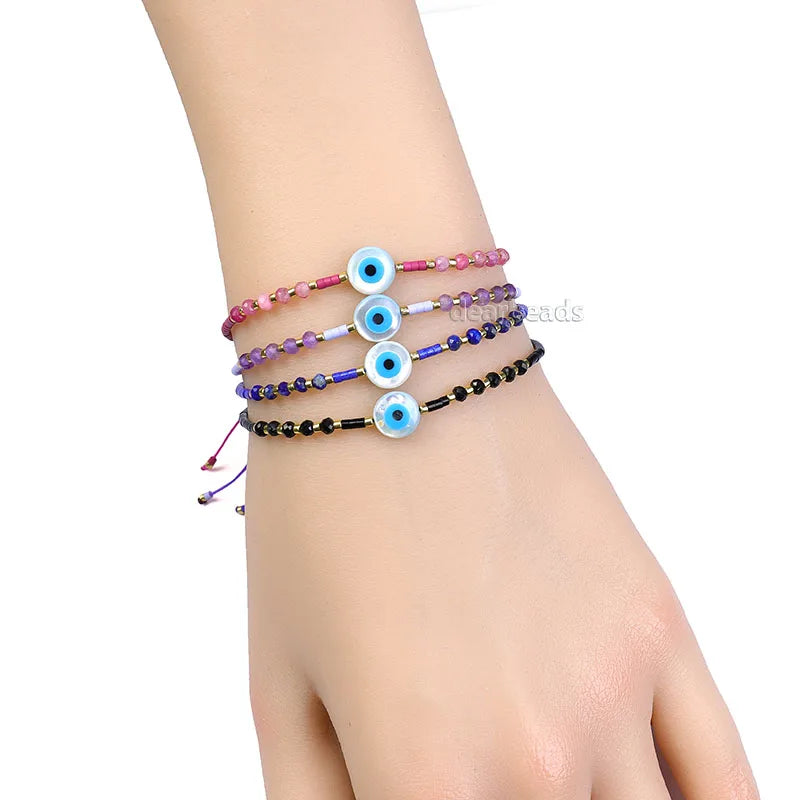 Fancy Dainty Little Gemstone Miyuki Seed Beaded Adjustable Bracelets Small Tiny Mini Crystal Bracelet for Women Mens Girls MegaBDM