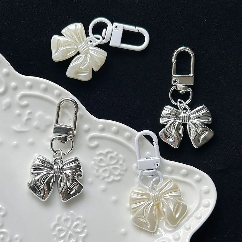 Mengda Metal Silver Bow Keychain Niche Design Bag Pendant Accessories