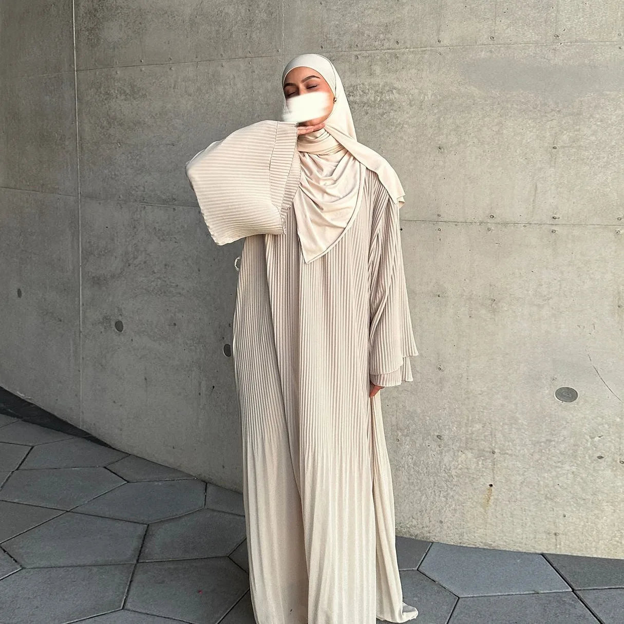 Full Pleated Chiffon Abaya Muslim Women Dress Layered Sleeves Modest Hijabi Robe Casual Dubai Islamic Clothing Ramadan Eid