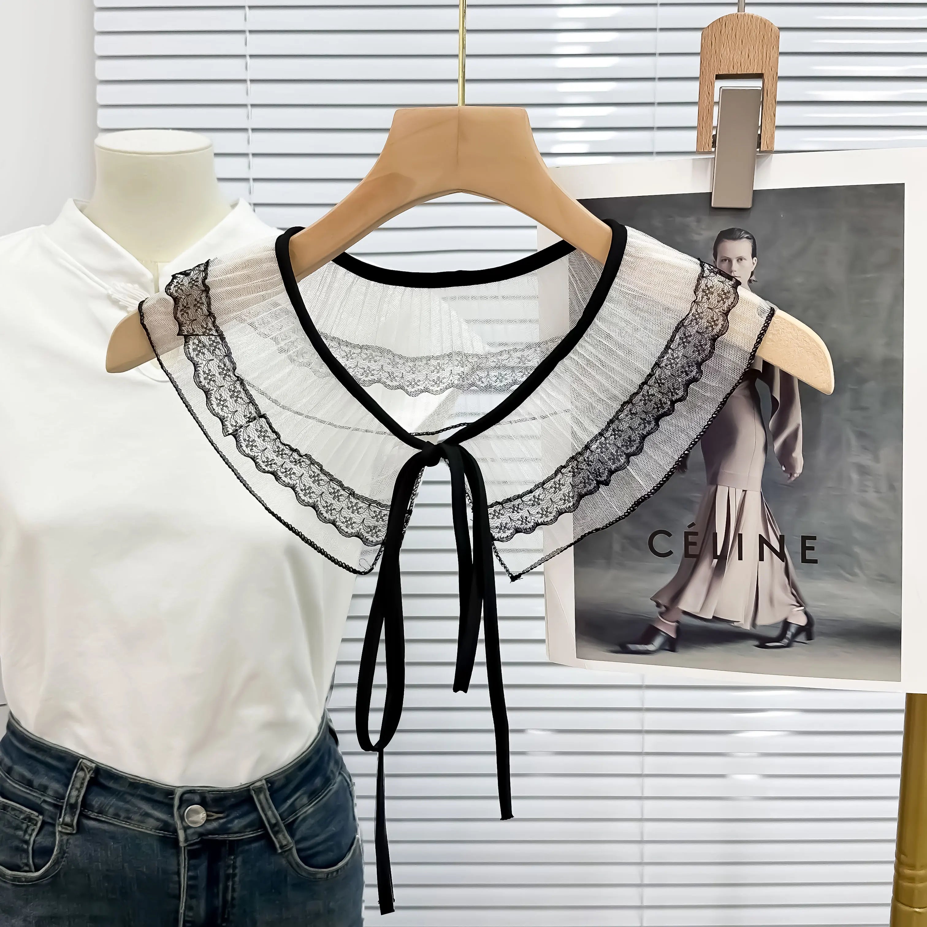 White Black Lace Peter Pan Detachable Mesh Collar Vintage Removable Fake Collar for Women Shirt Dresses DIY Clothing Decoration