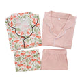 Women Summer Short-Sleeve Floral Print Pajama Set with Elastic Waist Custom Turn Collar Bamboo Fabric Jersey Sleepwear