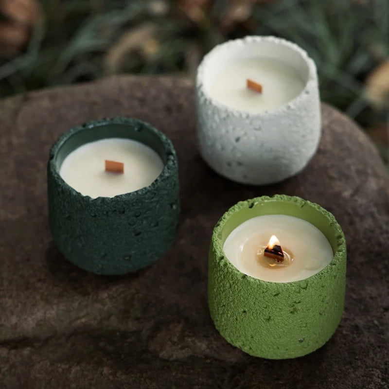Luxury Private Label Cement Jar Wood Wick Candle Home Wedding Gift Fragrance Oil Scented Soy Wax Candles