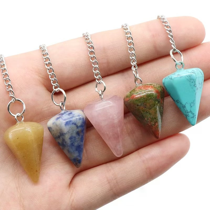 Artisan Engraved Natural Gemstone Crystal Stone Portable Pendulum 7 Chakra Balancing Pointed Dowsing Divination Healing Jewelry