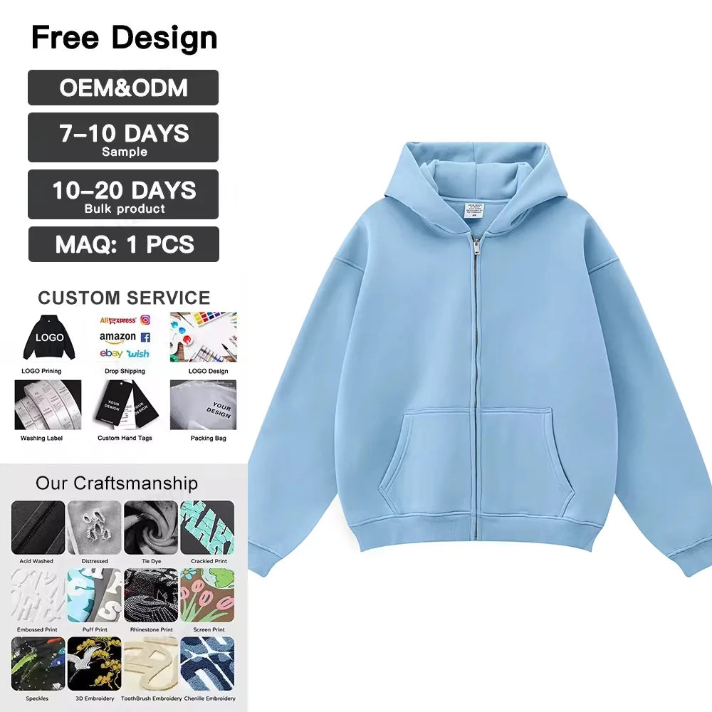 Custom Zip up Hoodie Hot Sell Mens Streetwear Clothing 100% Cotton Oversized Casual Blank Zippered Hoodie Men's Hoodies MegaBDM