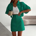 Womens Summer Women Solid Office Mini Skirt Set Outfits Crop Tops Shirts 2 Two Piece Sets Female Clothes for Women
