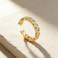 QIKU Trendy Geometric Crystal Opening Ring Women Gold Plating Copper Zircon Charm Jewelry Adjustable Customization Birthday Gift