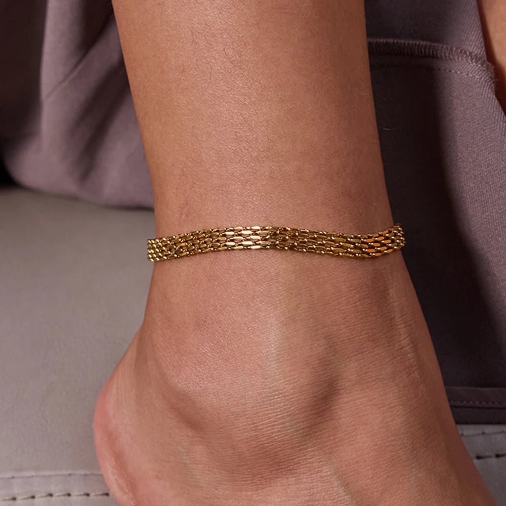 J&D Charm Waterproof Stainless Steel Women Anklet 18K Gold Plated Chain Hypoallergenic Summer Anklet