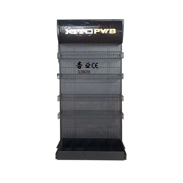 Factory Customized Heavy-Duty Black Gondola Shelves Supermarket Rack Display Shelves in Various Sizes
