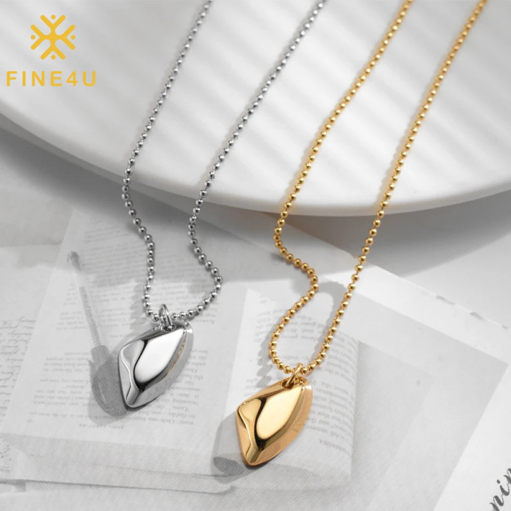 Personalized Simple Quality Stainless Steel 18k Gold Plated Jewelry Irregular Square Solid Pendant Bead Chain Necklace for Women MegaBDM