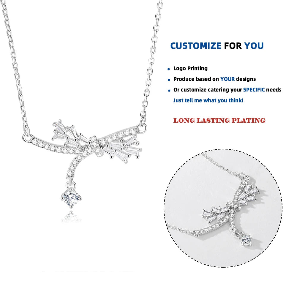 FDXZ-227 Original Design 925 Silver Bow Tassel Necklace Simplicity Top Quality Exquisite Design Charm Birthday Gift
