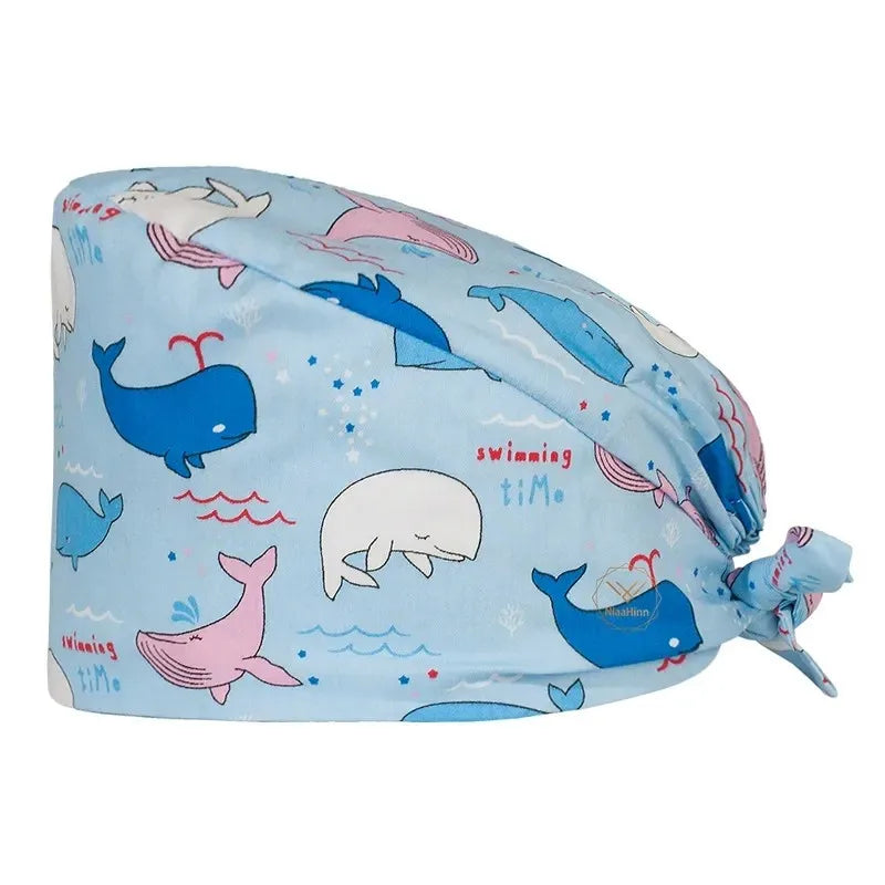 6Pcs Working Hat Coquette Bow Scrub Cap Adjustable Pink Tie Back Bouffant Hat with Button for Doctor Nurse MegaBDM