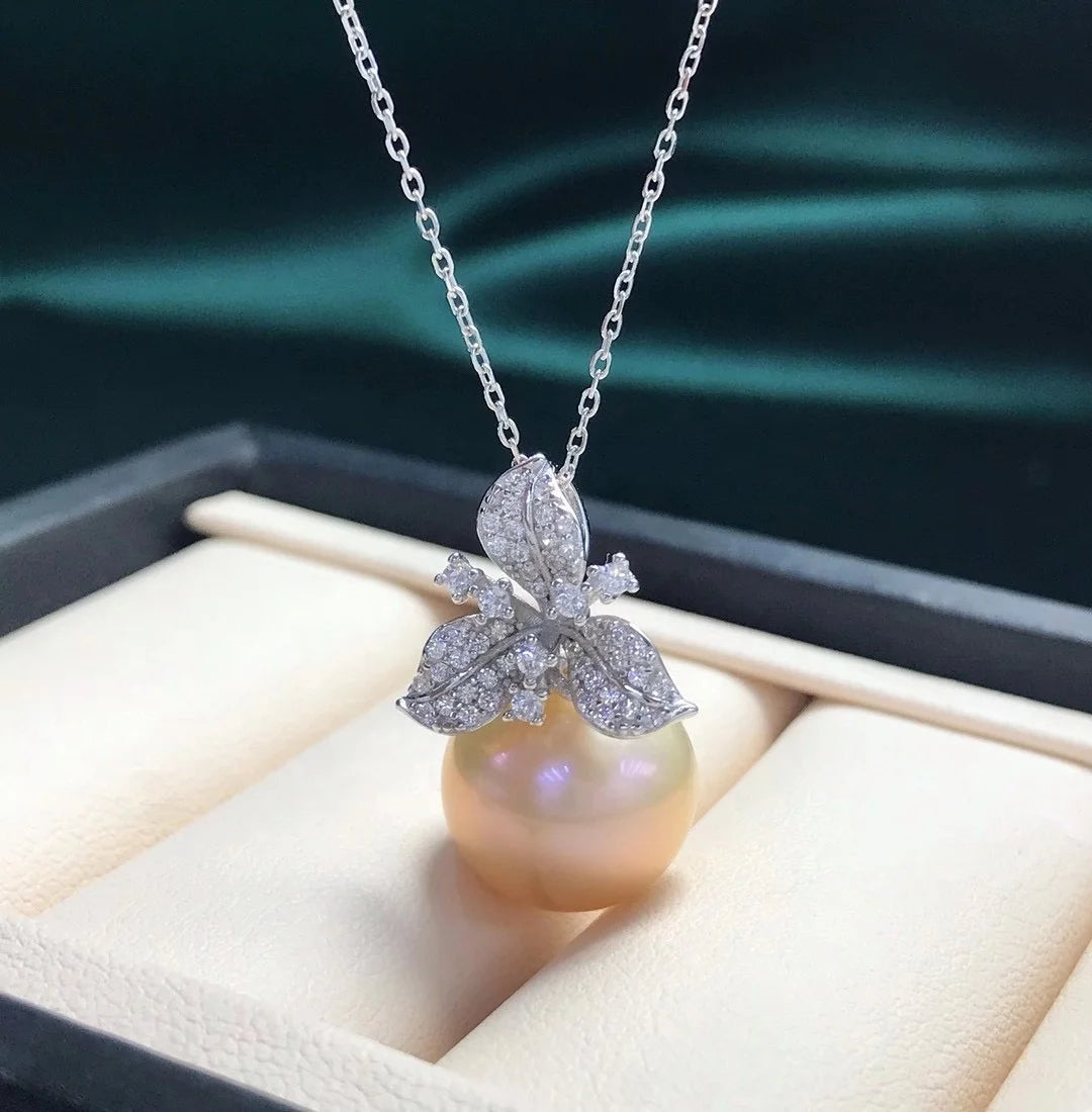 P1448 11-12mm DIY Natural  Freshwater Pearl Charm Pendant Necklace Accessory 925 Sterling Silver Jewelry for Women Without Chain