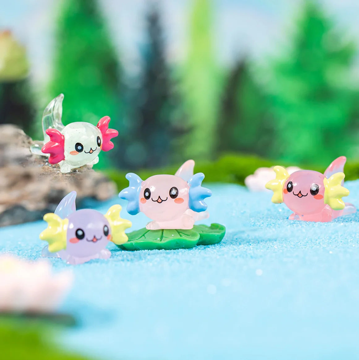 Cute Luminous Resin Axolotl Figurine Charm Ornaments Mini Glow in Dark Salamander Miniature Statue Decoration
