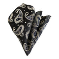 Elegant Pocket Square with Ivory Blue Paisley Pattern on Black