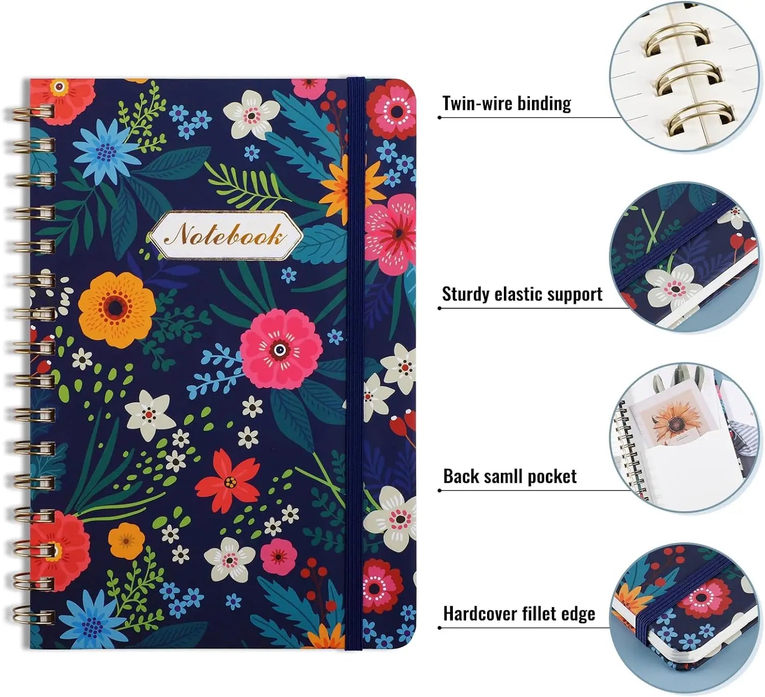 Custom Design Spiral Bound A5 Journal Diary Notebook for Business Students 60 Sheet Hardcover with PP Outer Cover and Pocket