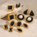 J&D 18K Stainless Steel  Gold Plated Black Oil Drop Triangle Earrings